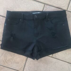 Celebrity Pink Black Jean Shorts with Frayed Hem, 29